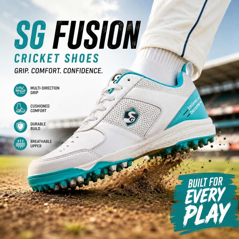 SG Fusion White/Teal Cricket Shoes, UK 7 / EU 40 - Image 5