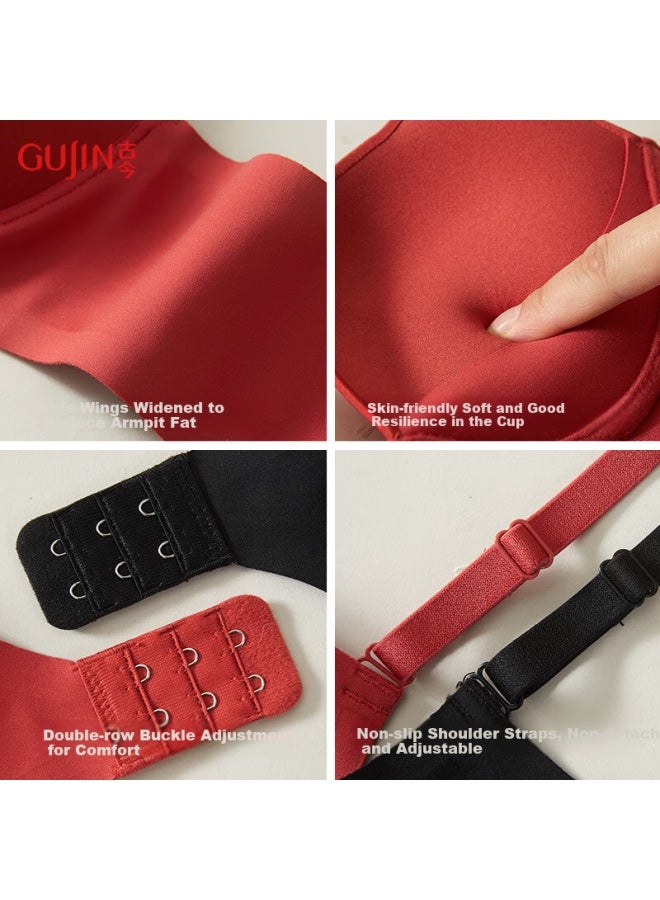 Gujin Women's Underwear Push-up Seamless Comfortable Wire-free Red Bra Rust Red 85a - Image 4