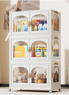 CityRiya-Long Portable Kids Closet Children's Wardrobe 3-layer Baby Wardrobe Storage Cabinet Kids Clothes Storage Cabinet with Wheels Children's Clothes Closet Costume Organizer Foldable Clothing Nursery Armoire  - Image 2
