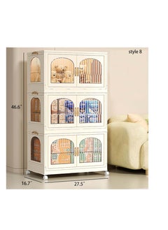 CityRiya-Long Portable Kids Closet Children's Wardrobe 3-layer Baby Wardrobe Storage Cabinet Kids Clothes Storage Cabinet with Wheels Children's Clothes Closet Costume Organizer Foldable Clothing Nursery Armoire  - Image 3