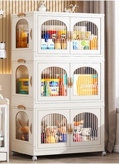CityRiya-Long Portable Kids Closet Children's Wardrobe 3-layer Baby Wardrobe Storage Cabinet Kids Clothes Storage Cabinet with Wheels Children's Clothes Closet Costume Organizer Foldable Clothing Nursery Armoire  - Image 1