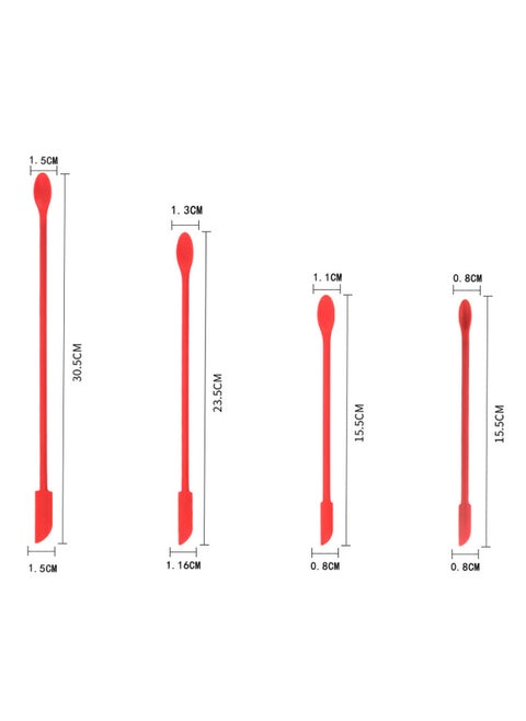 Mini Silicone Double-headed Sharp Scraper Spoon Cosmetic Skin Care Products Extraction Tool Set Including Avocado Jam Scraper-Specifications:Red Four-piece Set