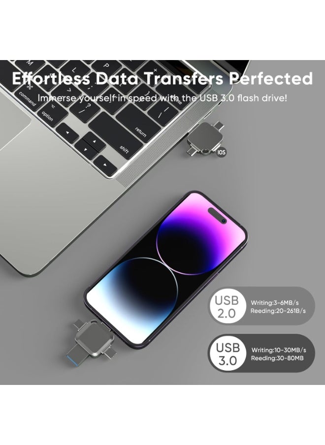محرك أقراص فلاش USB سعة 1 تيرابايت، 1 تيرابايت USB 3.0 عالي السرعة 4 في 1 Type-c OTG USB Stick تخزين خارجي لأجهزة iPhone/PC/iPad/Android/أجهزة أخرى لنقل الصور ومقاطع الفيديو والتخزين والنسخ الاحتياطي