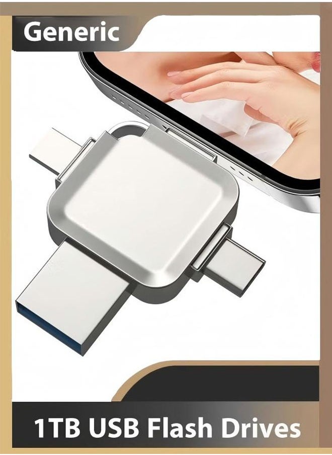 محرك أقراص فلاش USB سعة 1 تيرابايت، 1 تيرابايت USB 3.0 عالي السرعة 4 في 1 Type-c OTG USB Stick تخزين خارجي لأجهزة iPhone/PC/iPad/Android/أجهزة أخرى لنقل الصور ومقاطع الفيديو والتخزين والنسخ الاحتياطي