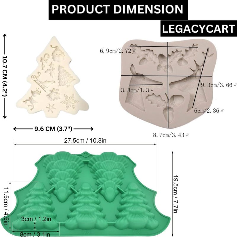 LEGACYCART 5 Cavity Christmas Tree Silicone Mould 9 and 4 Cavity Christmas Fondant Mould for Cake Cupcake Biscuit Chocolate Cookie Candy Mousse Cupcake DIY Christmas Dessert Decorating Pack of 1 - Image 2