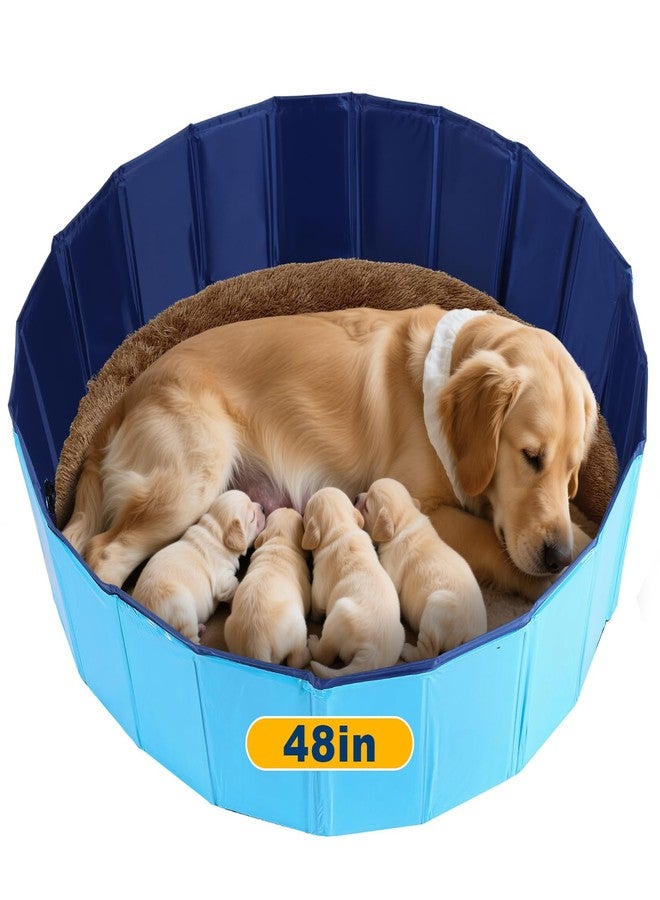 FLKQC Whelping Pen for Dogs, Foldable Birthing Pool for Dogs, Whelping Box for Dogs and Puppies, Poartable Plastic Swimming Pool & Bath Tub (Blue) (47.2” Dia. × 11.8”H (120cm × 30cm)) - Image 1