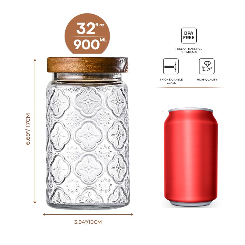 Adodeen 32oz Vintage Glass Jar With Lid, Glass Storage Containers, Airtight Kitchen Storage Containers For Sugar, Coffee, Tea, Spice, Flour, Candy Cookie, Pasta, Cereal, Cute Decorative Jars - Image 4