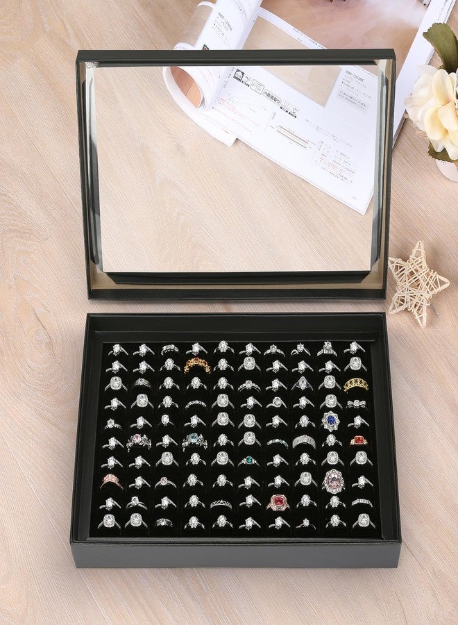KUKUVR 100 Slots Ring Earring Holder Display Case, Velvet Jewelry Ring Earring Storage Organizer Box Tray with Clear Lid for Women And Selling Show (Black) - Image 4