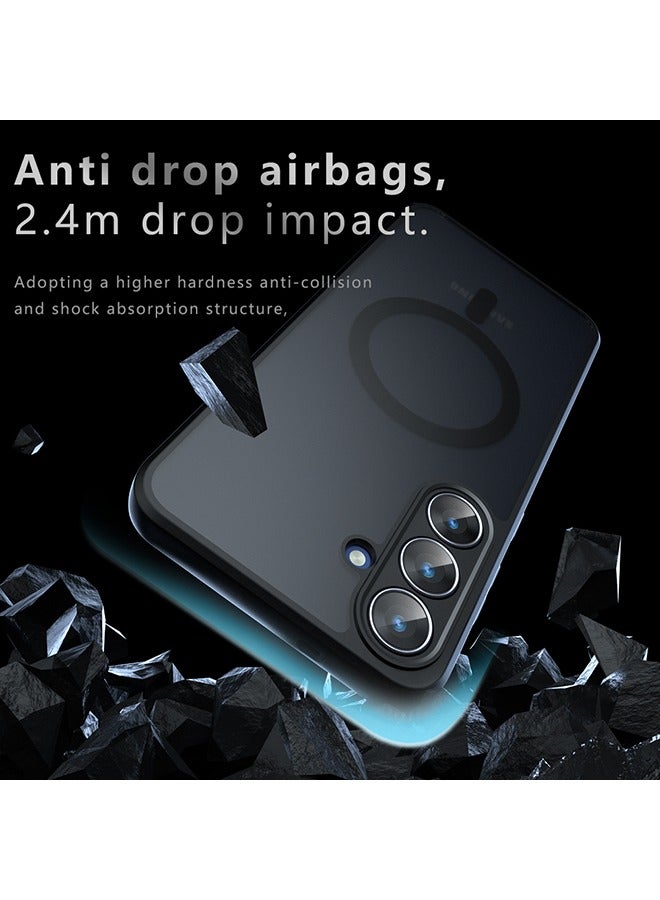 Magnetic Case for Samsung Galaxy S25 FE 5G, Frosted Translucent Back Protective Slim Phone Cover, Anti-Fingerprints, Anti-Fall Drop Protection, Shockproof Case for Samsung Galaxy S25 FE 5G (Black) - Image 2