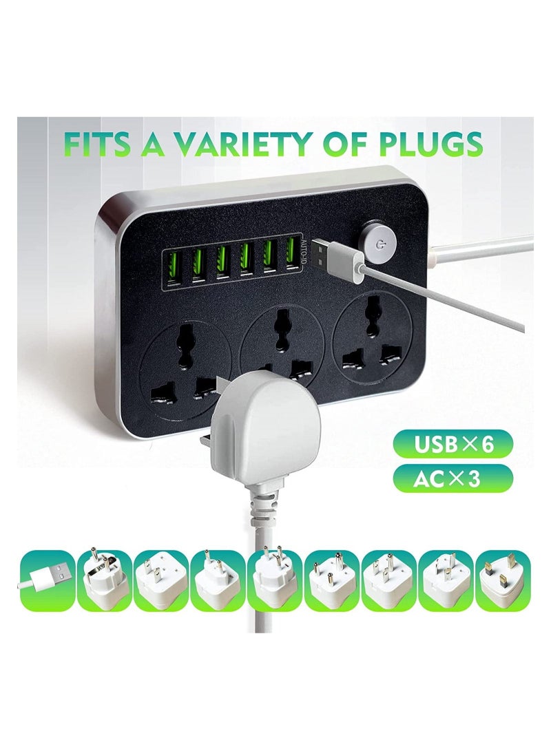 Power Strips Extension Cord 3 Outlets, Power Socket with 6 USB Ports Universal Charging Socket with 2M Bold Extension Cord  - Image 5