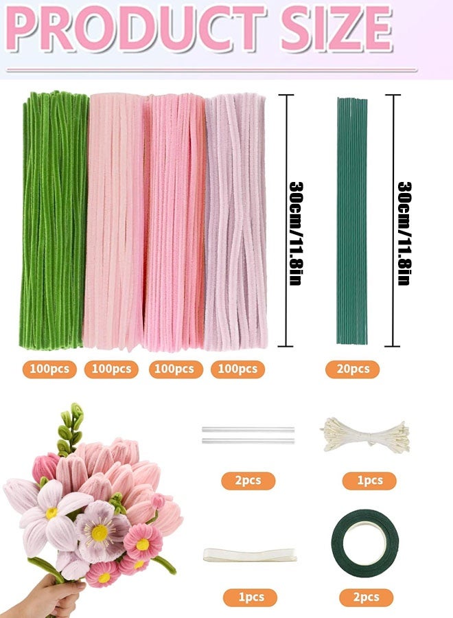400 Pcs Pipe Cleaners Craft, 4 Assorted Colors Pipe Cleaners Bulk, Chenille Stems for DIY Flower Making Kit with Floral Wires, Gardening Tape,Stamen, Ribbon and Hot Glue Sticks Arts - Image 2