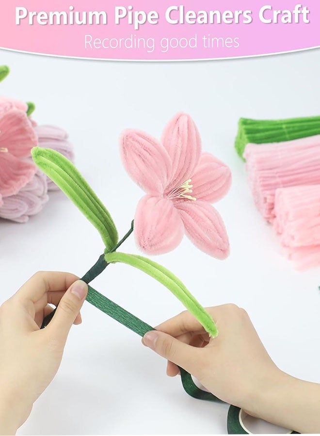400 Pcs Pipe Cleaners Craft, 4 Assorted Colors Pipe Cleaners Bulk, Chenille Stems for DIY Flower Making Kit with Floral Wires, Gardening Tape,Stamen, Ribbon and Hot Glue Sticks Arts - Image 3