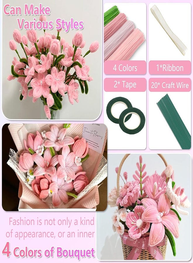 400 Pcs Pipe Cleaners Craft, 4 Assorted Colors Pipe Cleaners Bulk, Chenille Stems for DIY Flower Making Kit with Floral Wires, Gardening Tape,Stamen, Ribbon and Hot Glue Sticks Arts - Image 4