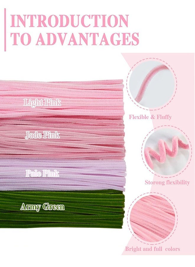 400 Pcs Pipe Cleaners Craft, 4 Assorted Colors Pipe Cleaners Bulk, Chenille Stems for DIY Flower Making Kit with Floral Wires, Gardening Tape,Stamen, Ribbon and Hot Glue Sticks Arts - Image 5