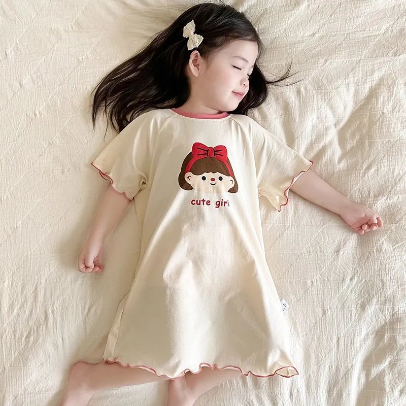 Ice Silk Short Sleeve Sleep Dress for Kids - Image 1