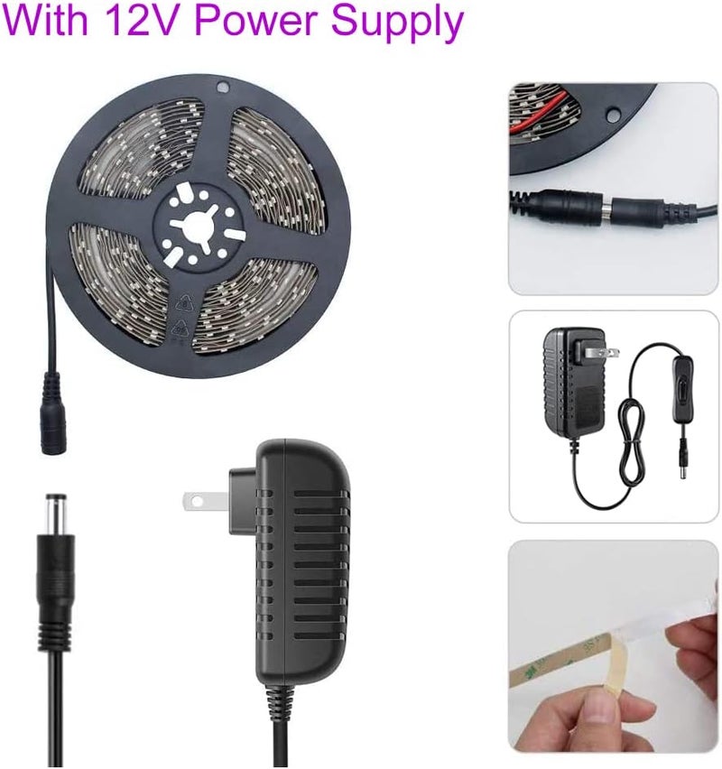 LightingWill LED UV Black Light Strip Kit, 16.4FT/5M Ultraviolet Waterproof IP65 3528 300LEDs, 395nm-405nm Blacklight for DJ Bar Club Party Decor Night Fishing with 12V Power Supply - Image 3