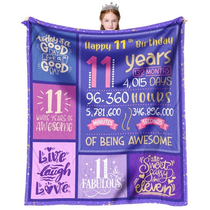 GIFTS FOR 11YEAROLD GIRLS THROW BLANKET 60 X 50 INCH 11TH BIRTHDAY DECORATIONS