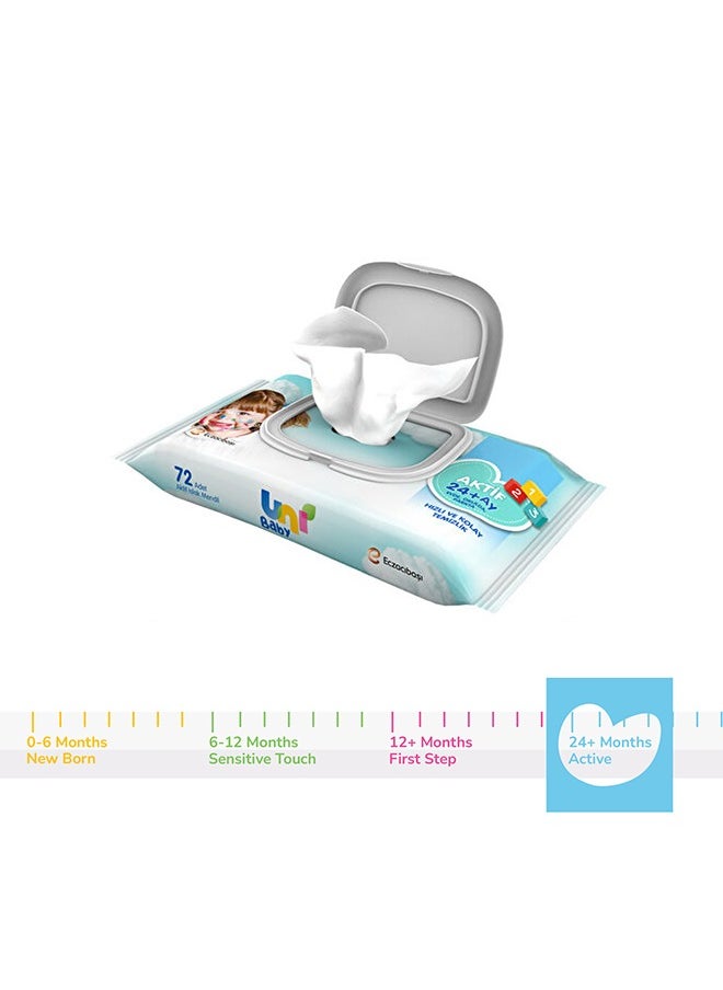 Uni baby - Pack Of 12 Active Baby Wipes For 24 Months+, Fragrance Free, 72 Pieces In Each Pack, 864  Wipes - Alcohol And Paraben Free, Skin Friendly Formula With Moisturizing Care - Image 1