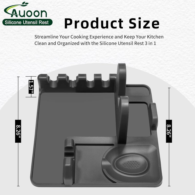 AUOON Spoon Rest for Stove Top - Silicone Utensil Rest with Drip Pad for Kitchen Counter | Practical Kitchen Gadgets for Cooking | Dishwasher Safe (Grey, Large) - Image 3