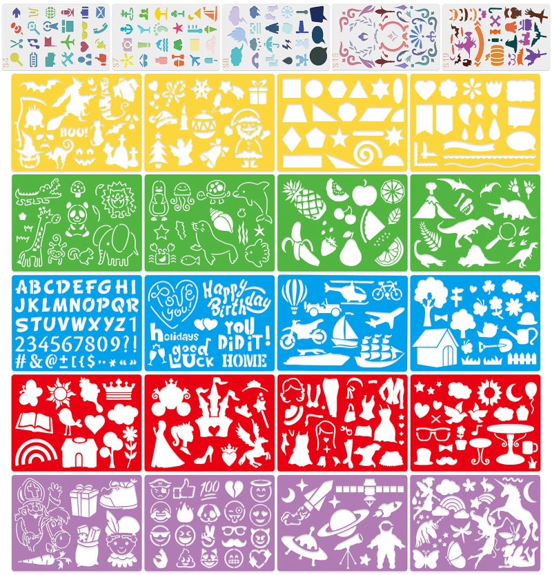 Acoavo Stencil Drawing Kit for Kids, 25 Pcs Plastic Drawing Stencils with 400+ Shapes, Great Birthday Gift for Boy Girl - Image 2