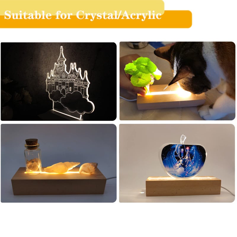 RUIITEN 6 inch Rectangle Display Pedestal, Warm Color Rectangle Led Lights Display Base, Crystal Wooden Lighted Base Stand for Acrylic, Crystal, Night Light, Glass Resin Art - Image 2
