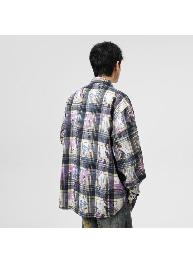 Poum Vintage Tie-dye Long-sleeve Shirt, Spring And Autumn Style, Men's Casual Trendy Brand, Loose-fitting Shirt Jacket, 2389 Purple, Size M - Image 5
