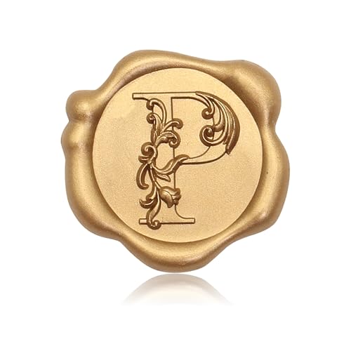 SWANGSA Initial Alphabet Wax Seal Stickers, 50 Pcs Antique Gold 3D Floral Letter P Envelope Seal Stickers Self- Adhesive, Perfect for Wedding Invitation, Christmas, Gift Wrapping - Image 2