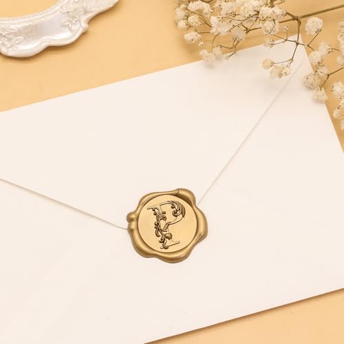 SWANGSA Initial Alphabet Wax Seal Stickers, 50 Pcs Antique Gold 3D Floral Letter P Envelope Seal Stickers Self- Adhesive, Perfect for Wedding Invitation, Christmas, Gift Wrapping - Image 5