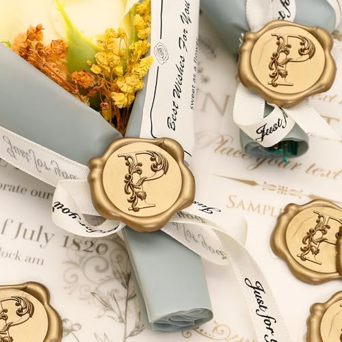 SWANGSA Initial Alphabet Wax Seal Stickers, 50 Pcs Antique Gold 3D Floral Letter P Envelope Seal Stickers Self- Adhesive, Perfect for Wedding Invitation, Christmas, Gift Wrapping - Image 4