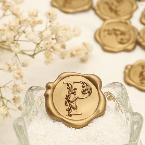 SWANGSA Initial Alphabet Wax Seal Stickers, 50 Pcs Antique Gold 3D Floral Letter P Envelope Seal Stickers Self- Adhesive, Perfect for Wedding Invitation, Christmas, Gift Wrapping - Image 3