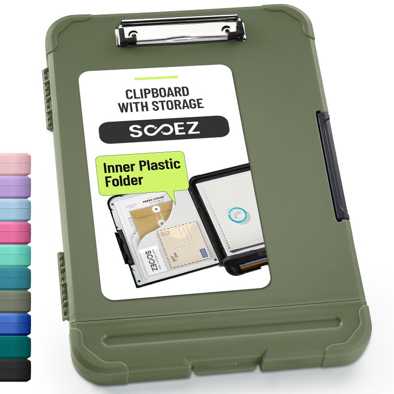 Sooez Reinforced Clipboard with Storage, Inner Plastic Folder Attached, Heavy Duty Plastic Clip Boards 8.5x11 with Pen Holder, High Capacity Nursing Clipboard for Teacher Office Home, Letter / A4 Size - Image 1