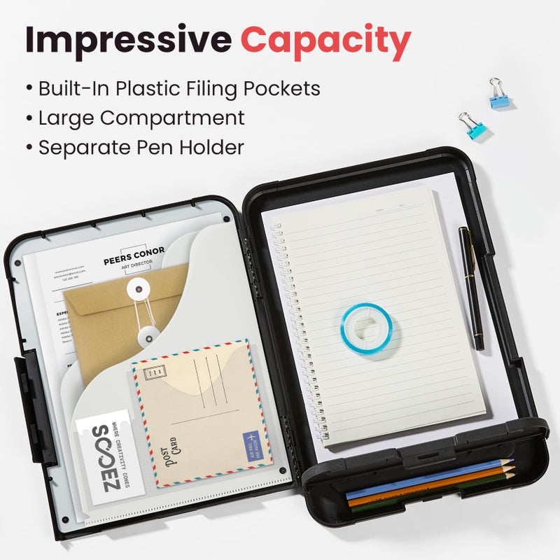 Sooez Reinforced Clipboard with Storage, Inner Plastic Folder Attached, Heavy Duty Plastic Clip Boards 8.5x11 with Pen Holder, High Capacity Nursing Clipboard for Teacher Office Home, Letter / A4 Size - Image 2