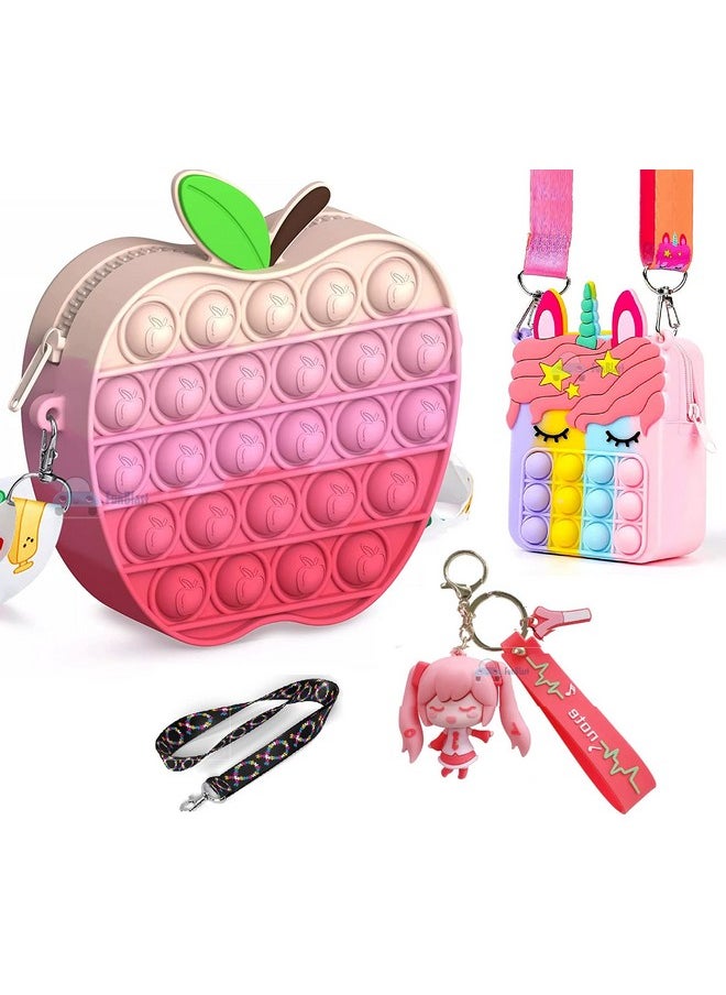 FunBlast FunBlast Combo of Fidget Popit Shoulder Bag with Keychain & Sling Bag for Kids Pop it - Coin Pouch, Stationary Organizer Set / Birthday Return Gifts for Girls, Kids (Pack of 2; Random Color)  - Image 1