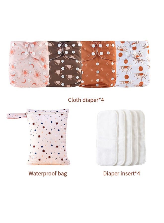 Happy Flute HappyFlute 9 Sets Newborn Baby Cloth Pocket Diapers One Size Adjustable Reusable Washable for Baby Boys and Girls(6-33 pounds,0-3 Years),One Wet Bag+4Diapers and 4Inserts - Image 2