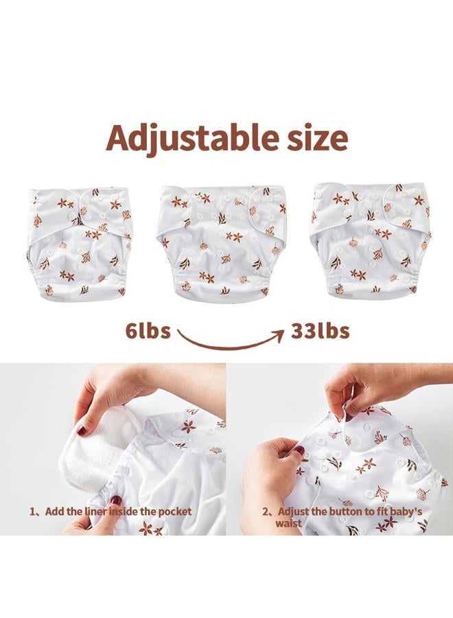 Happy Flute HappyFlute 9 Sets Newborn Baby Cloth Pocket Diapers One Size Adjustable Reusable Washable for Baby Boys and Girls(6-33 pounds,0-3 Years),One Wet Bag+4Diapers and 4Inserts - Image 3