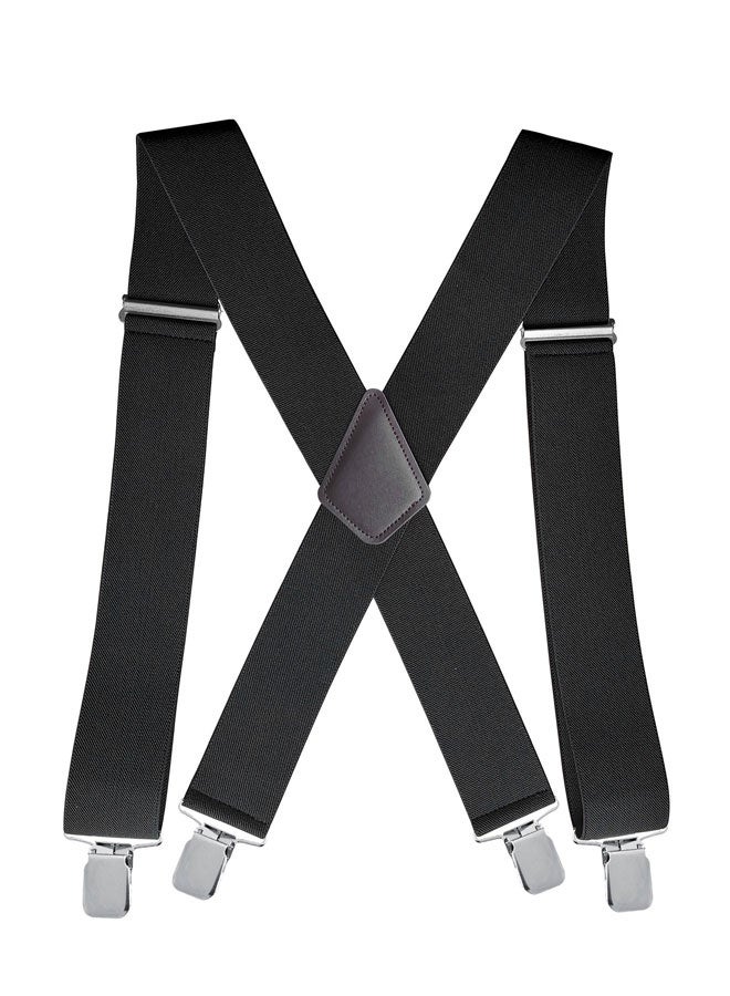 وهاواي Men's Suspenders X Back 5cm Wide with Extra Heavy Clips, Adjustable Elastic Work Suspenders for Men Black - Image 1