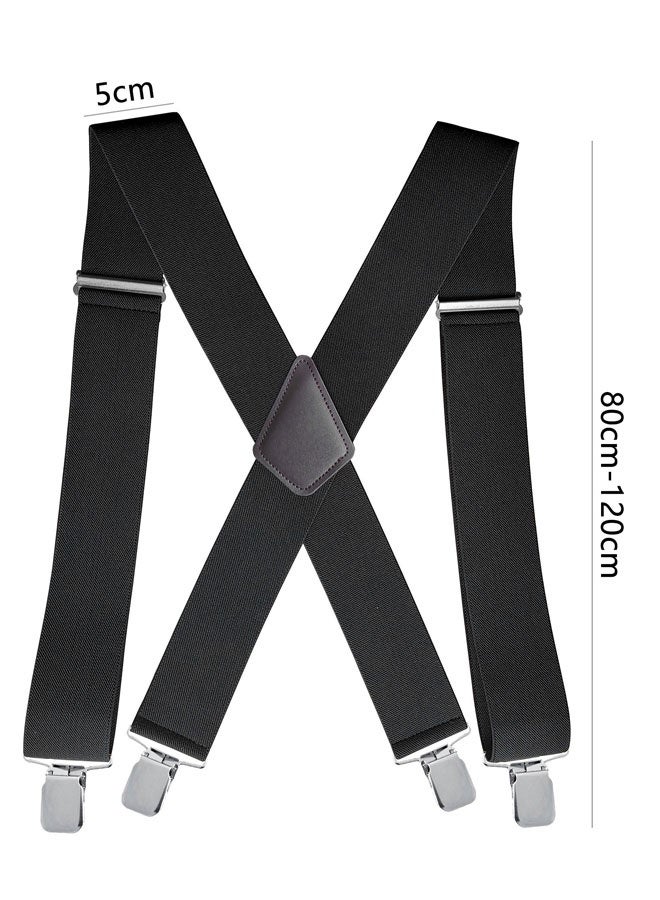 وهاواي Men's Suspenders X Back 5cm Wide with Extra Heavy Clips, Adjustable Elastic Work Suspenders for Men Black - Image 2