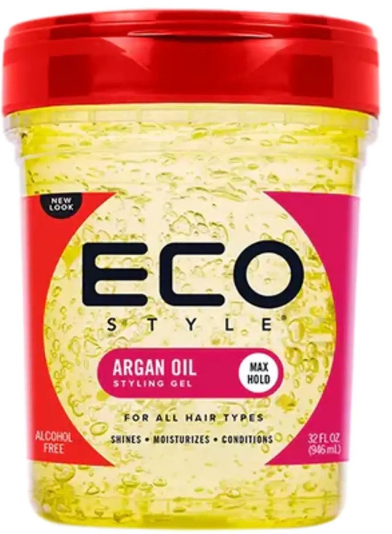 إيكو ستايل جل تصفيف الشعر بزيت الأرغان من إيكو ستايل، 32 أونصة - أقصى تثبيت، خالٍ من الكحول، مضاد للتجعد، جل مرطب للشعر المجعد والمموج والطبيعي - Image 1