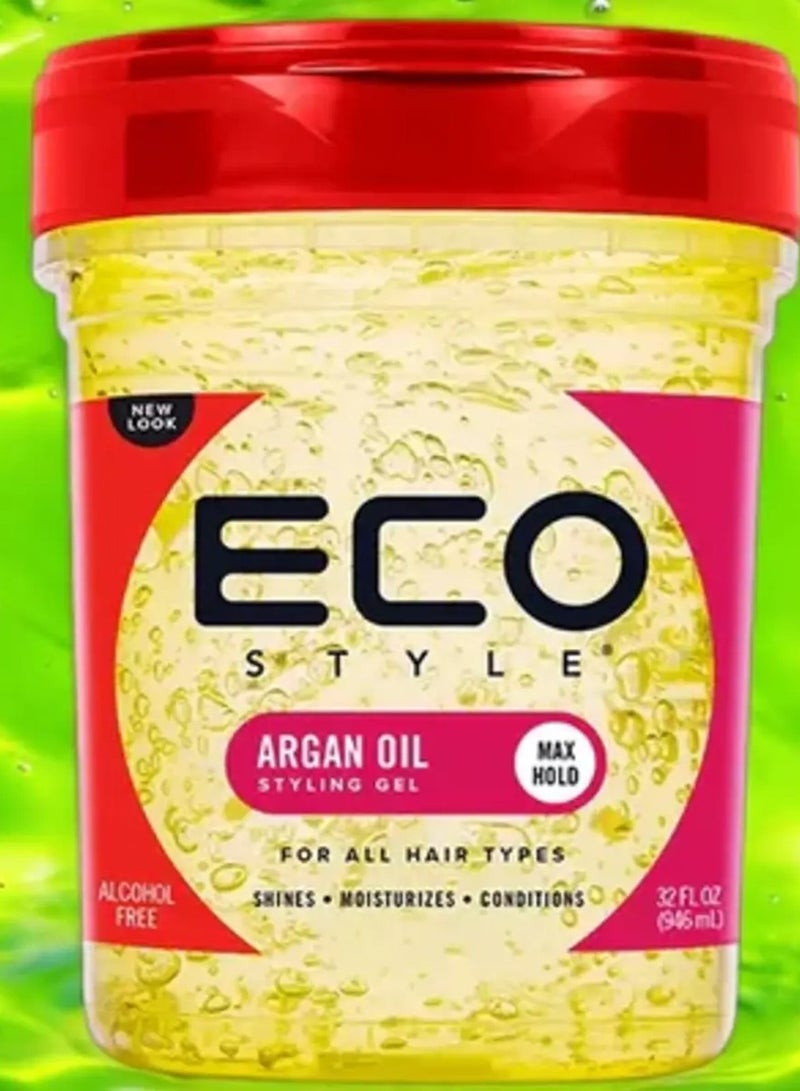 إيكو ستايل جل تصفيف الشعر بزيت الأرغان من إيكو ستايل، 32 أونصة - أقصى تثبيت، خالٍ من الكحول، مضاد للتجعد، جل مرطب للشعر المجعد والمموج والطبيعي - Image 2