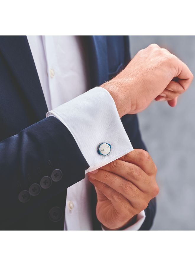 CERRUTI 1881 Kabil Stainless Steel and Blue Cufflinks for Men  - Image 4