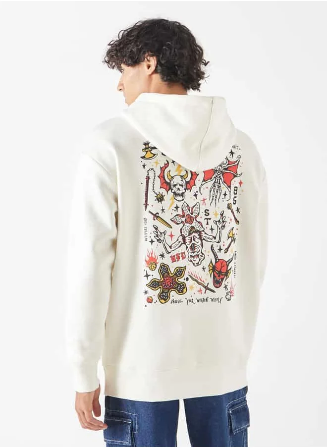 SP Characters Stranger Things Print Hoodie with Kangaroo Pocket