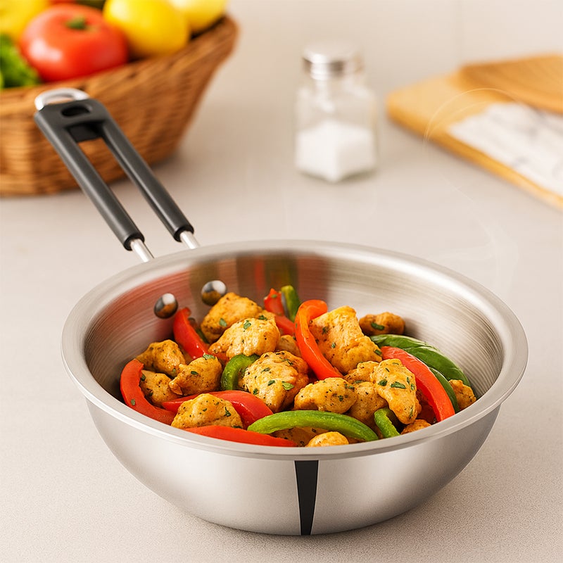 Kraft Futuretec Triply Stainless Steel Wok – 20 cm, 2.5 mm Thick Wok | Ideal for Stir-Frying, Sautéing & Tossing | Healthy Cooking with Less Oil & Even Heat Distribution - Image 2