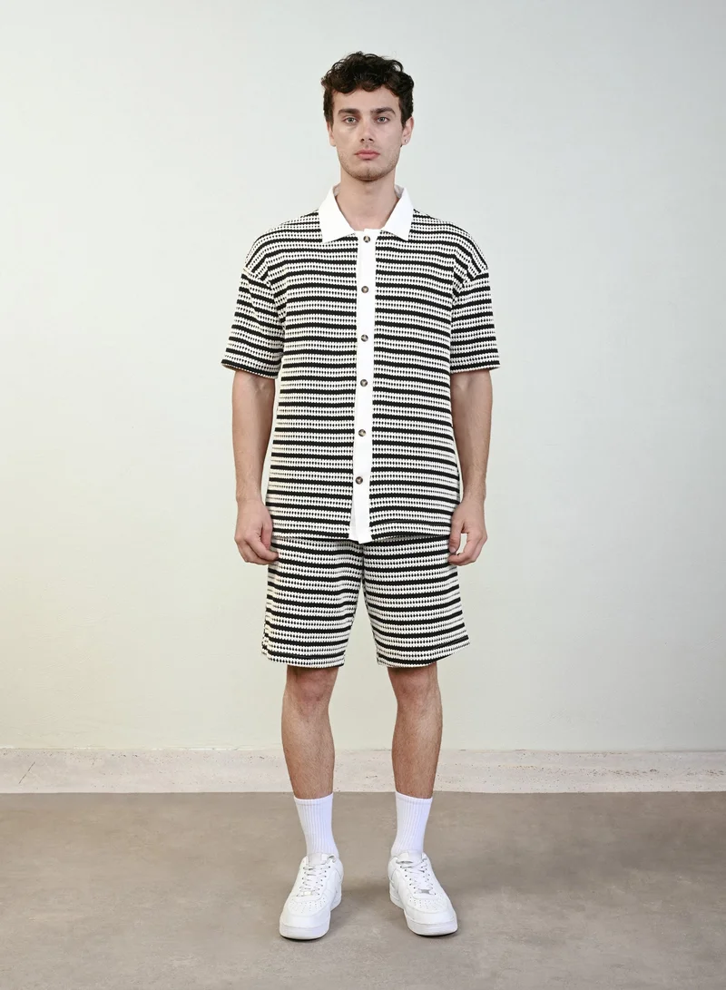 Marrakech Short Sleeves Striped Casual Shirt for Men - Black and White