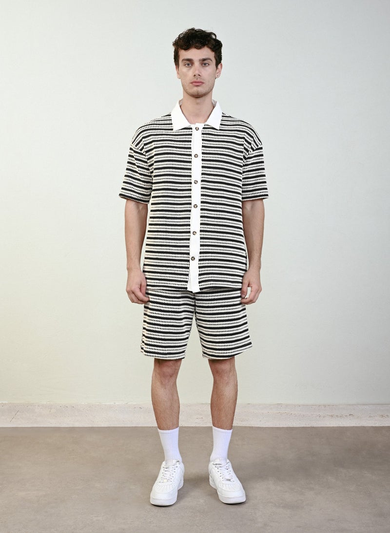 Marrakech Short Sleeves Striped Casual Shirt for Men - Black and White - Image 2