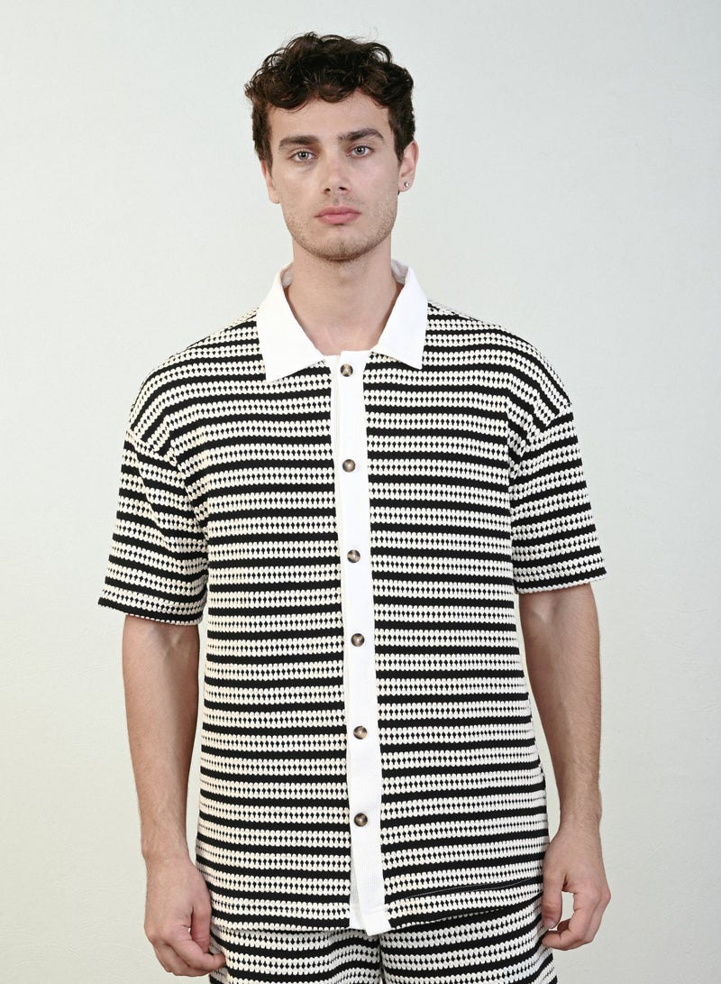 Marrakech Short Sleeves Striped Casual Shirt for Men - Black and White - Image 1