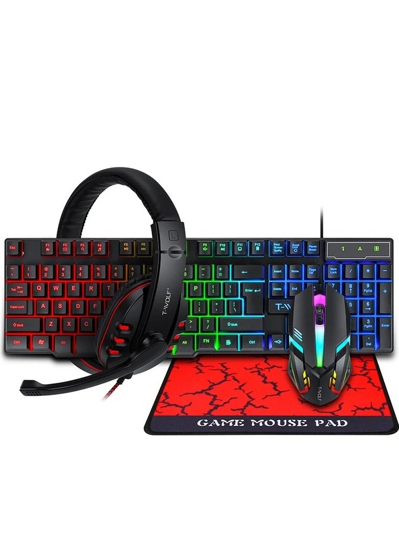 T-WOLF Gaming Keyboard Mouse Headset and Mouse Pad Set - 4 in 1 Luminous T-WOLF TF-800  - Image 1