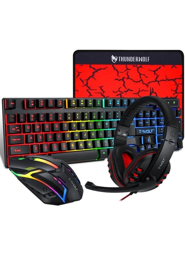 T-WOLF Gaming Keyboard Mouse Headset and Mouse Pad Set - 4 in 1 Luminous T-WOLF TF-800  - Image 2