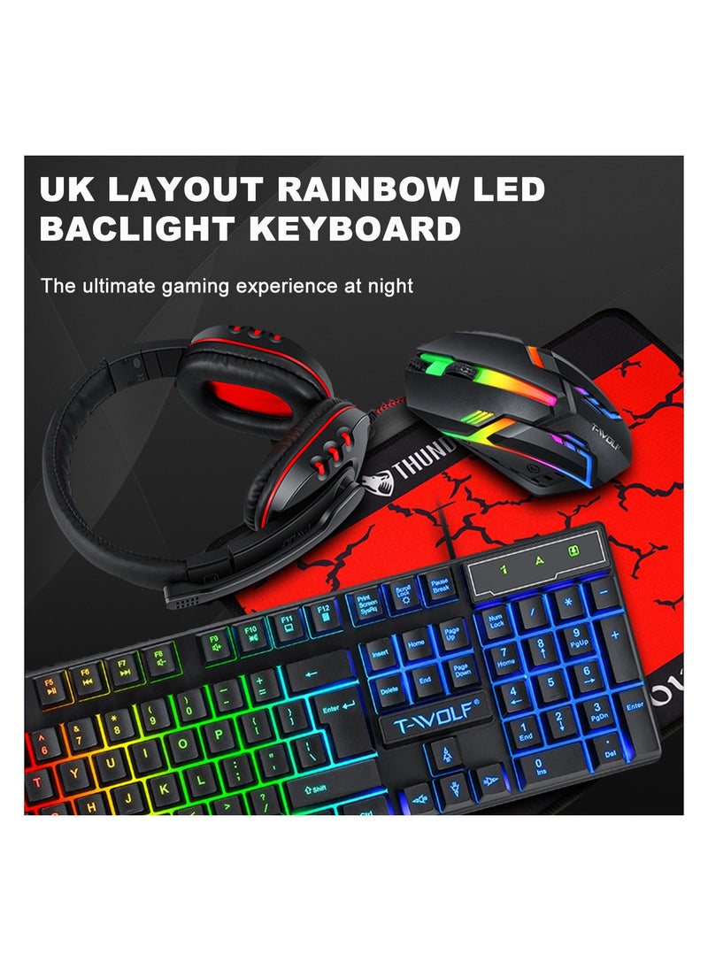 T-WOLF Gaming Keyboard Mouse Headset and Mouse Pad Set - 4 in 1 Luminous T-WOLF TF-800  - Image 5