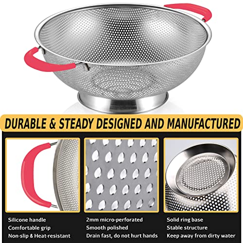 HIFFION 5-Quart Colander 18/8 Stainless Steel Colander Silicone Handle Large Heavy Duty Professional Kitchen Strainer Great For Pasta, Berry, Veggies, Noodles, Fruits - Pink - Image 5