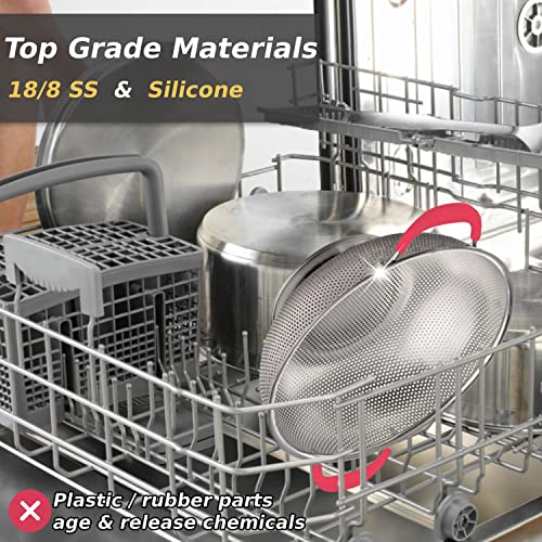 HIFFION 5-Quart Colander 18/8 Stainless Steel Colander Silicone Handle Large Heavy Duty Professional Kitchen Strainer Great For Pasta, Berry, Veggies, Noodles, Fruits - Pink - Image 4